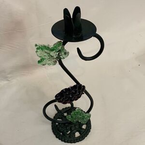 World Bazaars Black Wrought Iron Glass Grapes & Leaves 12 Inch Tall Green Purple